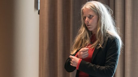 Bildet viser Kirsti Bergstø under SVs landsmøte 24. april 2021.