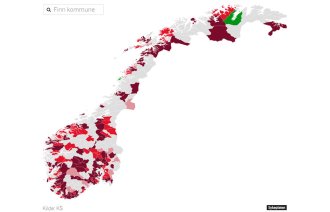 Bildet viser et kart over kommuner i Norge