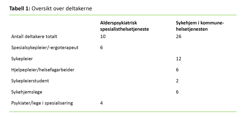 Tabell 1. Oversikt over deltakerne 