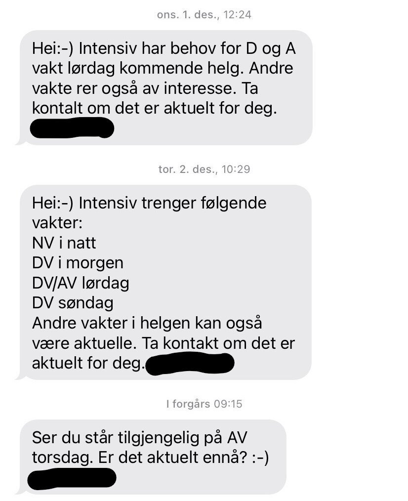 Sms-forespørsler om ekstravakter