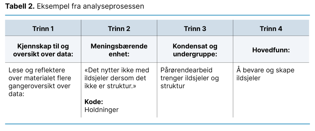 Tabell 2. Eksempel fra analyseprosessen