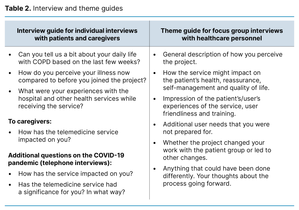 Table 2. Interview and theme guides 