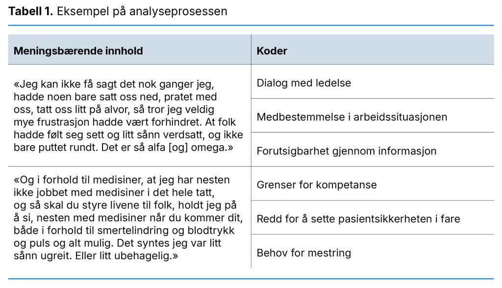 Tabell 1. Eksempel på analyseprosessen 