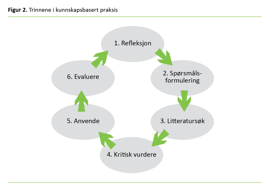 Bildet viser trinnene i kunnskapsbasert praksis