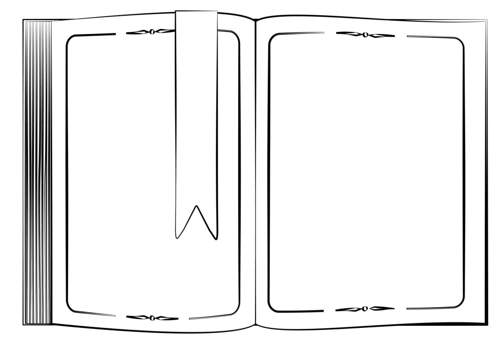 Illustrasjonen viser en bok med et pent bånd hengende ned langs en side.