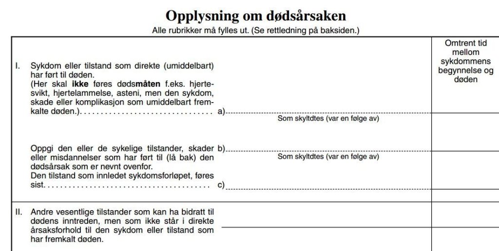 Skjermdump fra dødsattest