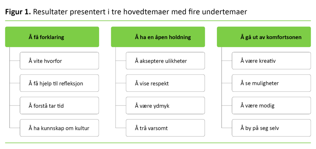 Figur 1. Resultater presentert i tre hovedtemaer med fire undertemaer