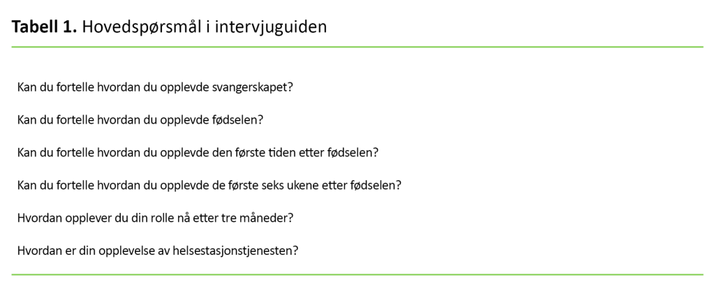 Tabell 1. Hovedspørsmål i intervjuguiden