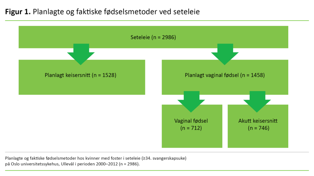 Figur 1. Planlagte og faktiske fødselsmetoder ved seteleie