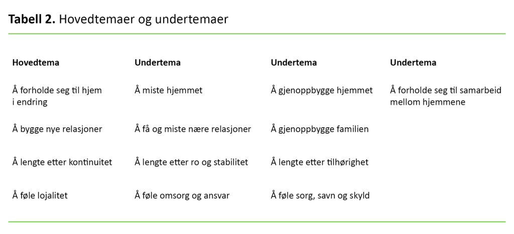 Tabell 2. Hovedtemaer og undertemaer