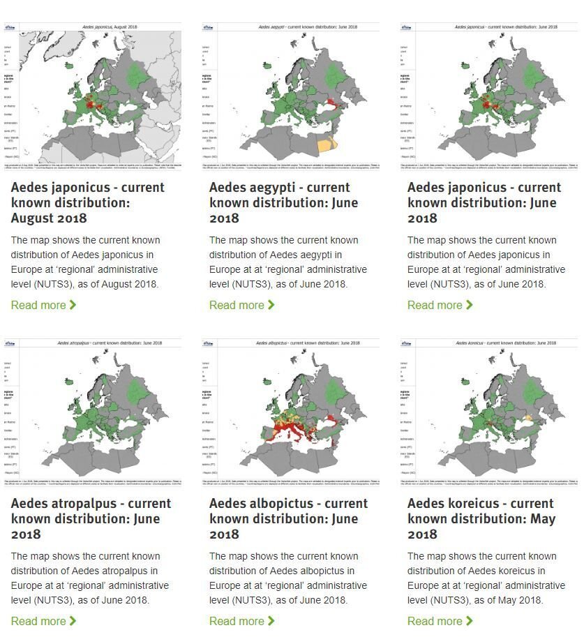 bildet viser europeisk myggkart fra ECDC