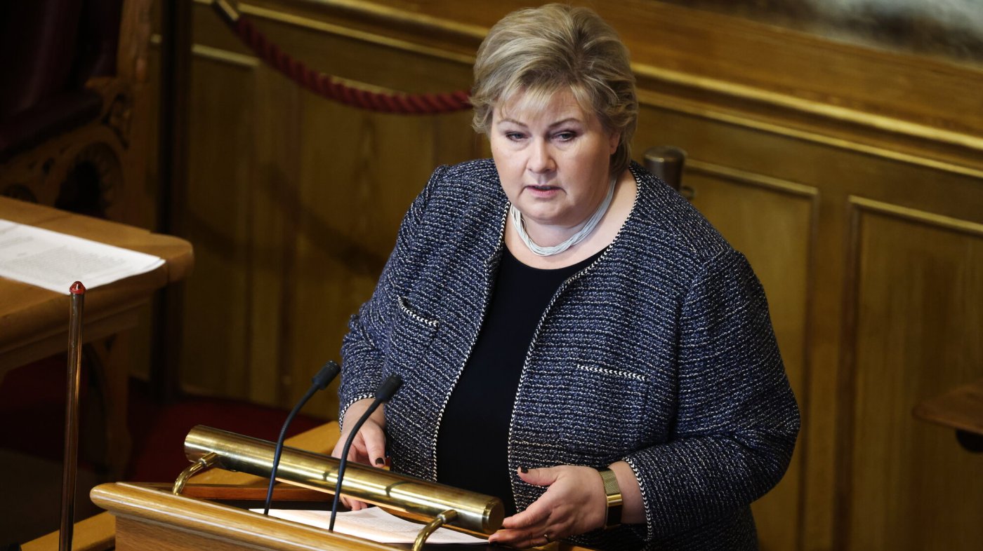 Bildet viser Erna Solberg i Stortinget.