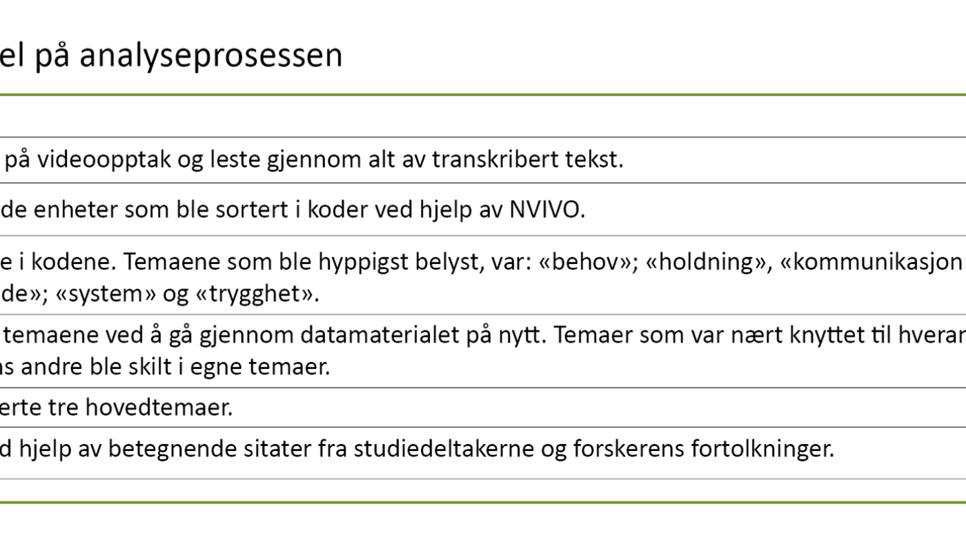 Tabell 2. Eksempel på analyseprosessen 