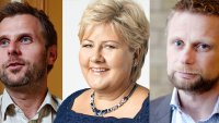 Bildet viser en collage av Torgeir Micaelsen, Erna Solberg og Bent Høie.